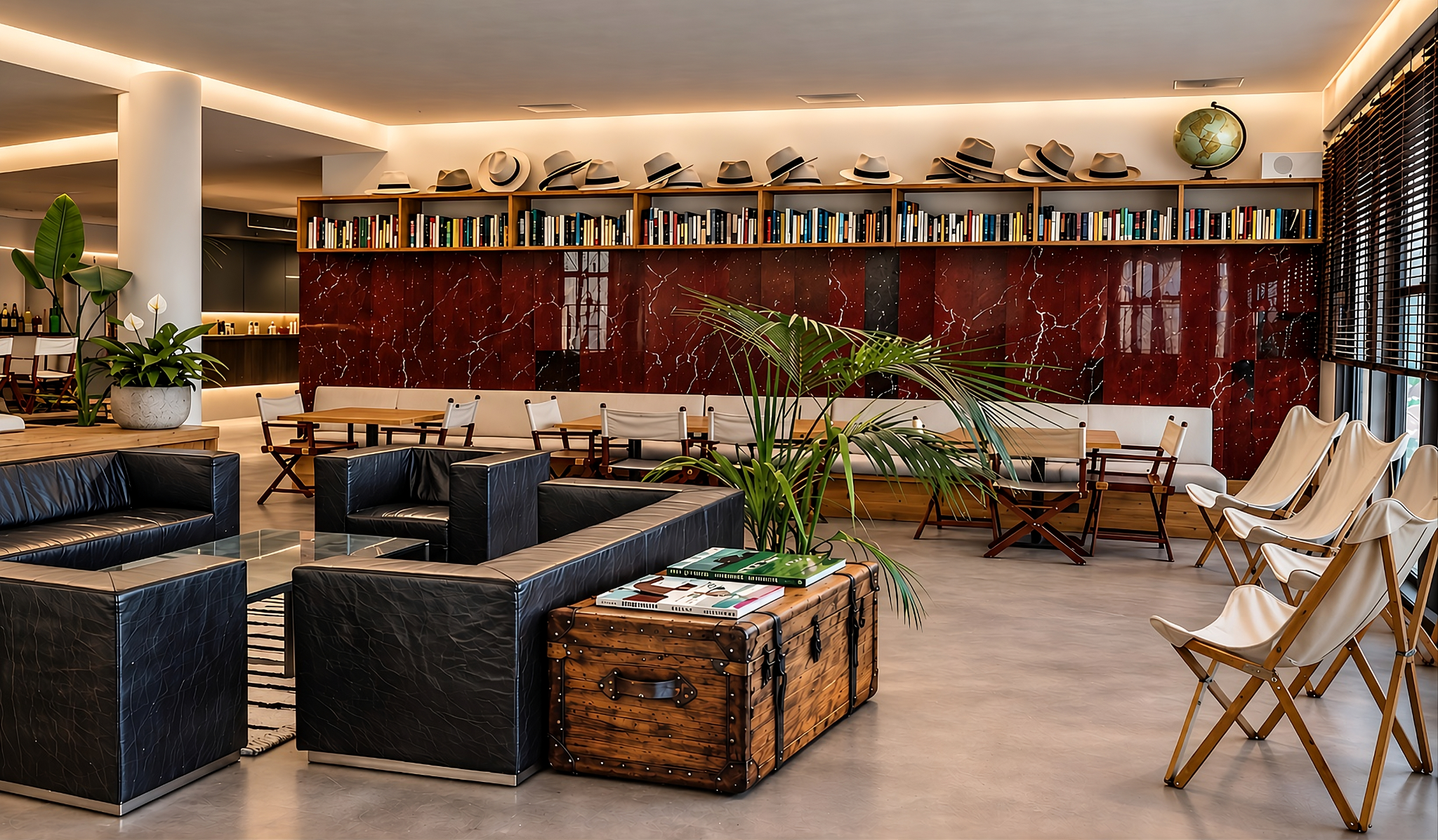 Lobby con libros y sombreros de Precise House Montaperti Siena